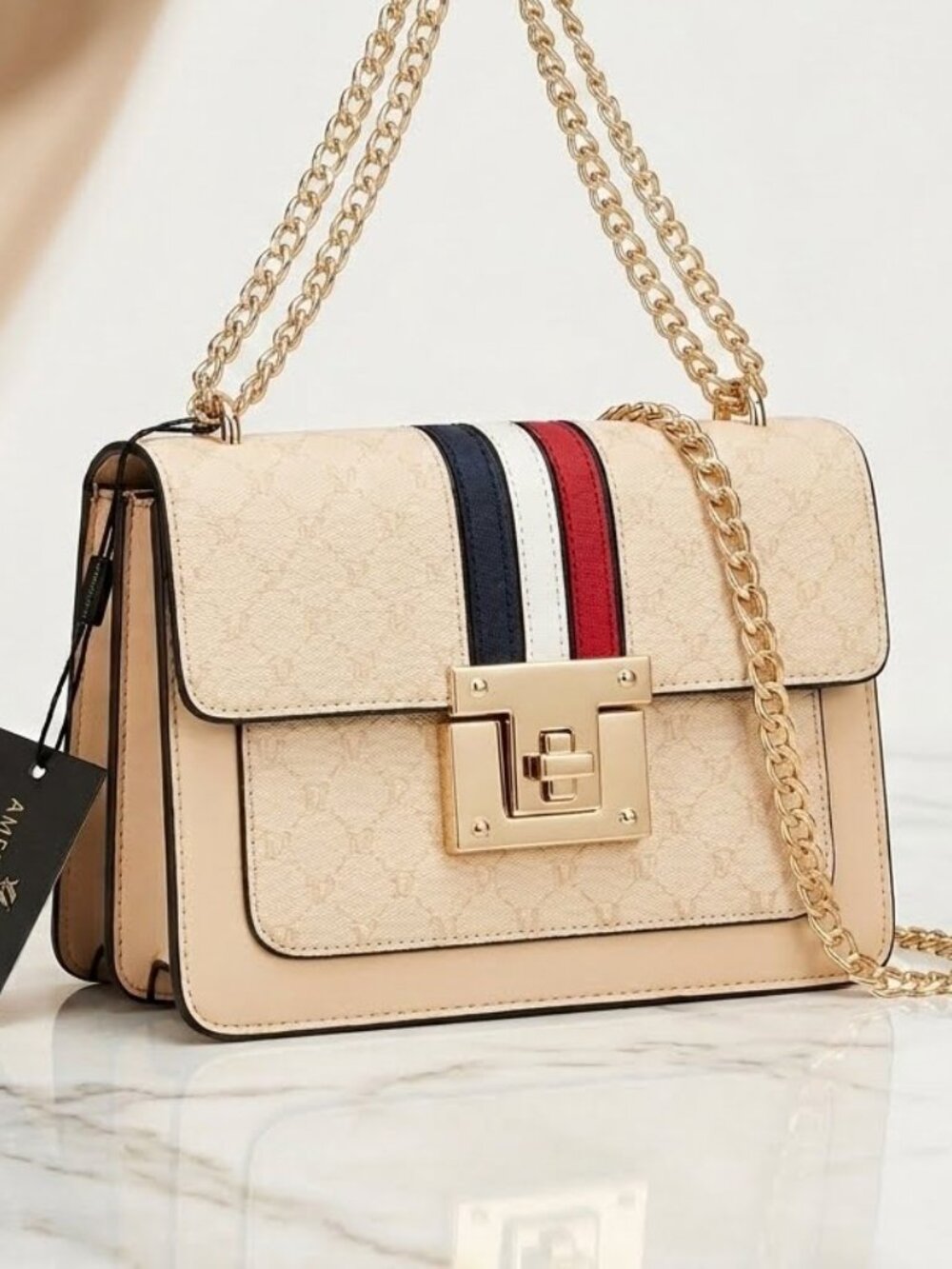 American Bee  Imprint Crossbody Bag Pink Stripe NWT